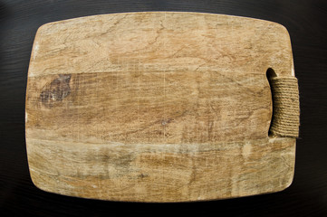 Wooden cutting board fishe eye view background.