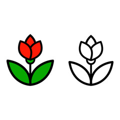 cartoon cute tulip vector outline and colored