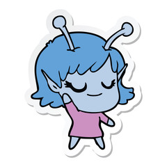 sticker of a smiling alien girl cartoon