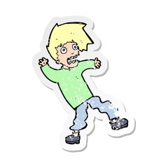 retro distressed sticker of a cartoon terrified man