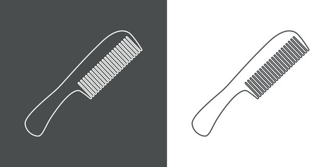 Icono plano lineal peine con mango en gris y blanco © teracreonte