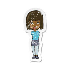 retro distressed sticker of a cartoon serious girl