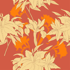 Fototapeta na wymiar Seamless pattern with irises and lilies flowers.