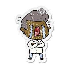 distressed sticker of a cartoon crying man