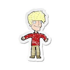 retro distressed sticker of a cartoon happy man