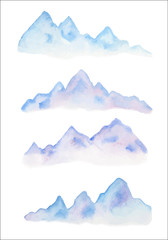 Vector set of watercolor mountains.
