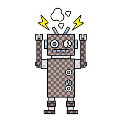 comic book style cartoon malfunctioning robot