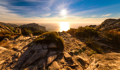 Beautiful sunset on top of table mountain ,cape town , south africa