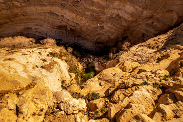 view from above over the canyon in the desert,E'in Ovdat nature reserve, Israel