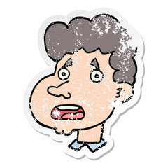 distressed sticker of a cartoon shocked man