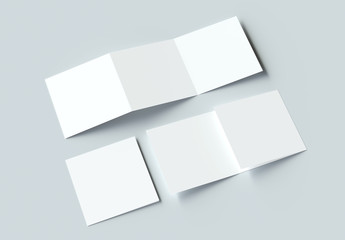 Square Modern Trifold Brochure mockup on gray background. 3d rendering. - 255117178