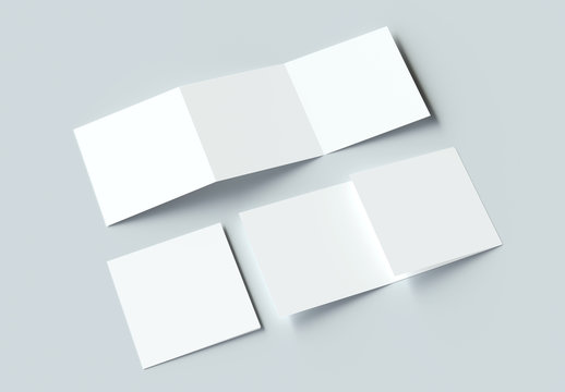 Square Modern Trifold Brochure mockup on gray background. 3d rendering.