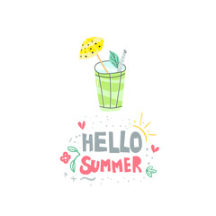 Hello summer hand drawn flat vector lettering