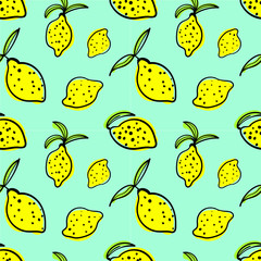 Lemons hand drawn seamless vector pattern, doodle