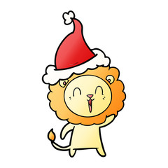 laughing lion gradient cartoon of a wearing santa hat