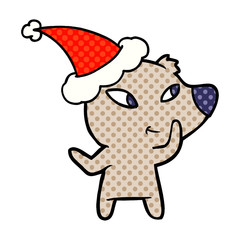 cute comic book style illustration of a bear wearing santa hat