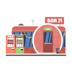 Bar Front in Christmas. Vector Illustration