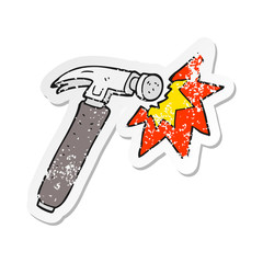 retro distressed sticker of a cartoon hammer