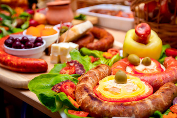 Traditional sausages are arranged for review at food contest