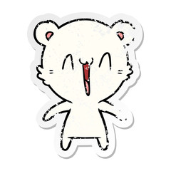 distressed sticker of a happy polar bear cartoon