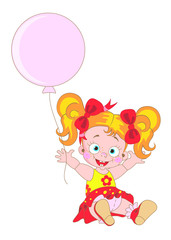 Little red-haired girl and a pink balloon