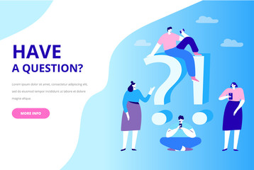 Question and answer concept illustration. People asking to online support center.  Flat vector characters.