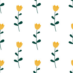 Tulips folks hand drawn seamless pattern. Sketch for wrapping paper.