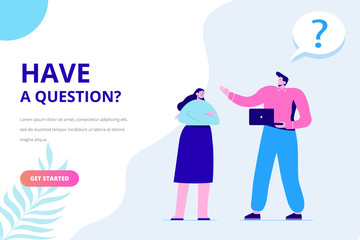 Question and answer concept illustration. People asking to online support center.  Flat vector characters.