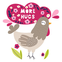 Cartoon hen vector print hand drawn seamless pattern. Illustrations for  cards, posters, cards, t-shirts, book, textile.
