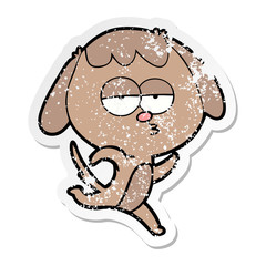 distressed sticker of a cartoon bored dog running