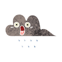 retro illustration style cartoon storm rain cloud