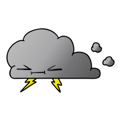 gradient cartoon of a grumpy lightening cloud