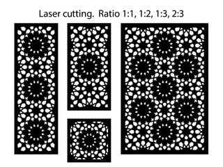 Set of decorative vector panels for laser cutting. Template for interior partition in arabesque style. Ratio 1:1, 1:2, 1:3, 2:3