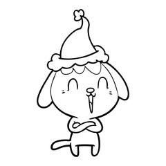 cute line drawing of a dog wearing santa hat