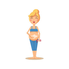 Pregnant Woman Smearing her Belly. Vector Illustration