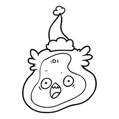 line drawing of a germ wearing santa hat