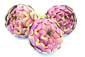 Fresh organic Artichokes on white background