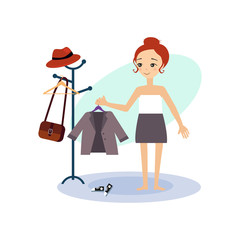 Dressing Down. Daily Routine Activities of Women. Vector Illustration