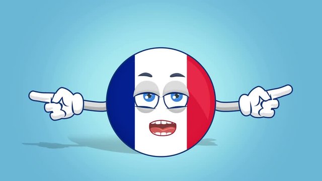 Cartoon Icon Flag France Unhappy Double Side Pointer Speak with Face Animation with Alpha Matte