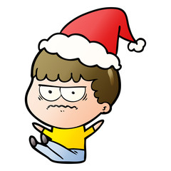 gradient cartoon of a annoyed man wearing santa hat