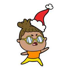 line drawing of a annoyed woman wearing santa hat