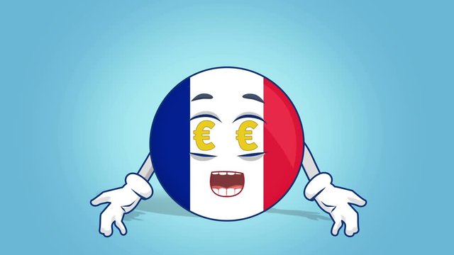 Cartoon Icon Flag France Euro Eyes with Face Animation with Alpha Matte