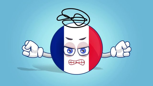 Cartoon Icon Flag France Evil Crazy with Face Animation with Alpha Matte