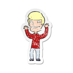 retro distressed sticker of a cartoon excited man