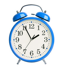 Blue alarm clock on white background