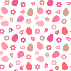 cute colorful easter seamless vector pattern background illustration with eggs and flowers