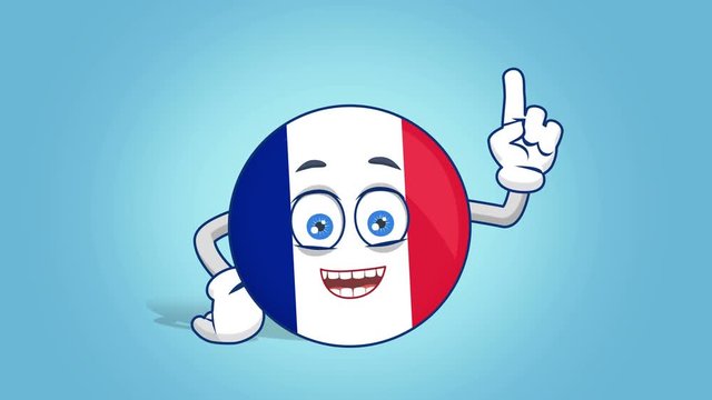 Cartoon Icon Flag France Think and Idea with Face Animation with Alpha Matte