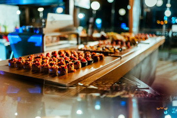 Italian Bruschetta or Crostini With Tomato Basil on display Board