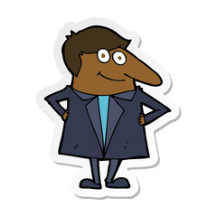 sticker of a cartoon happy man in suit