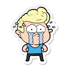 sticker of a cartoon crying man